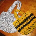 Photo of handbags crocheted from strips of plastic bags